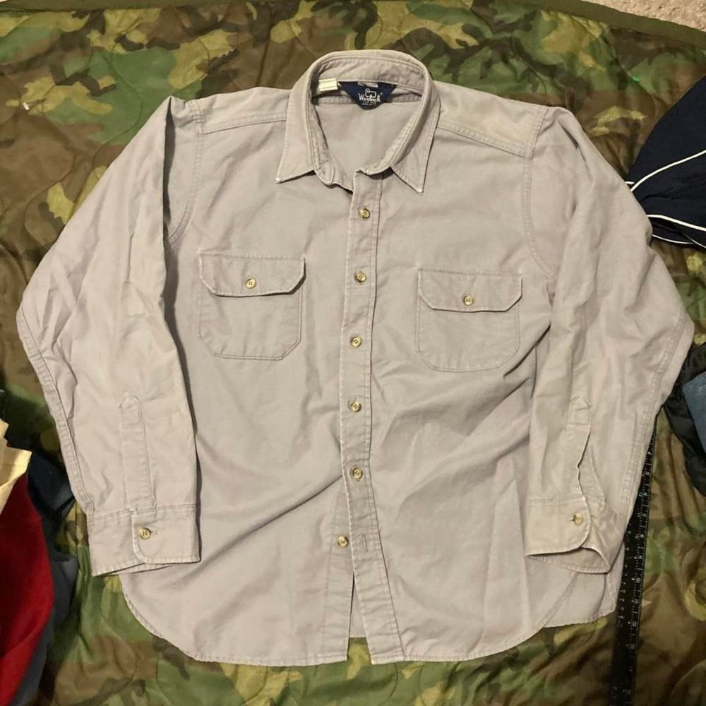 Woolrich‎ stone grey work shirt vintage 80s shacket size XL